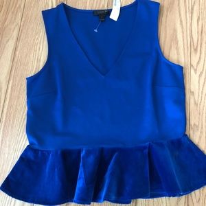 J crew royal blue velvet peplum top NWT Small